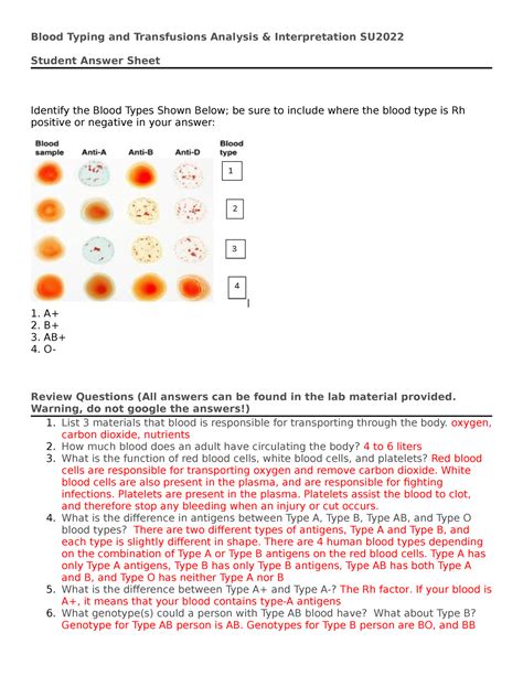 Blood Types And Transfusions Answers Epub