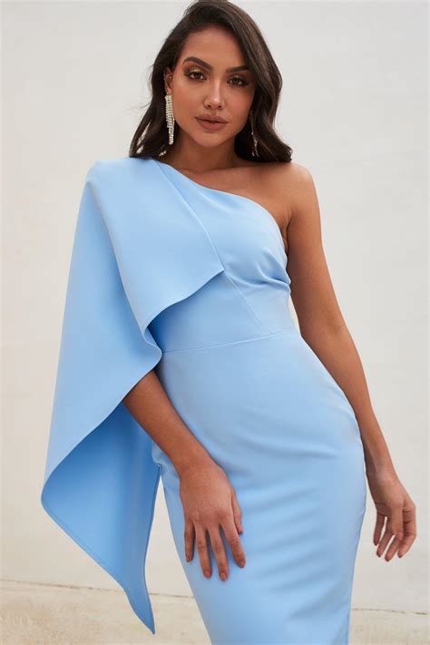 Blue one-shoulder dresses