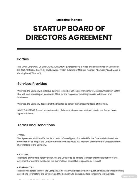 Board Member Agreement Template