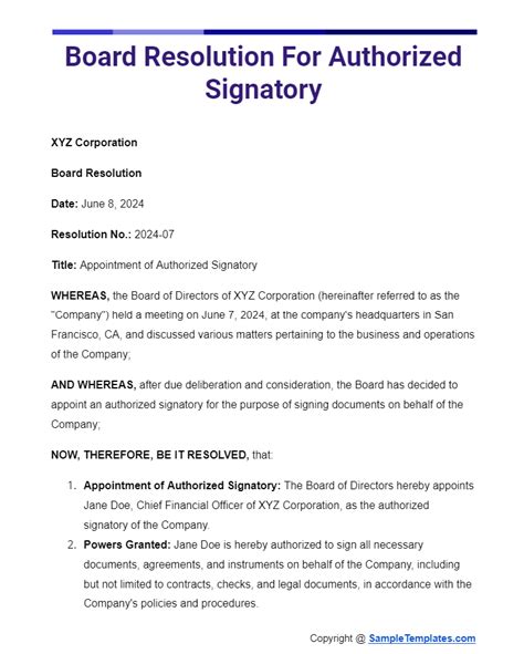 Board Resolution For Removal Of Authorised Signatory Reader