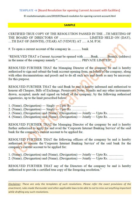 Board Resolution Of Bank Account Opening PDF