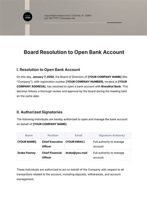 Board Resolution Opening Of Bank Account Doc