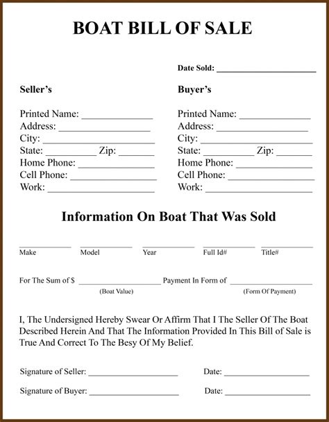 Boat Bill Of Sale Free Printable