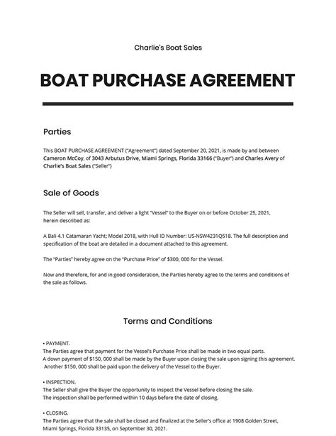 Boat Purchase Contract Template