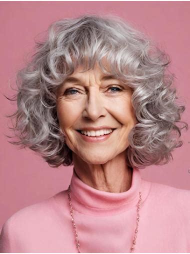 Bobs 10" Curly Chin Length Grey Human Hair Wigs Enabled