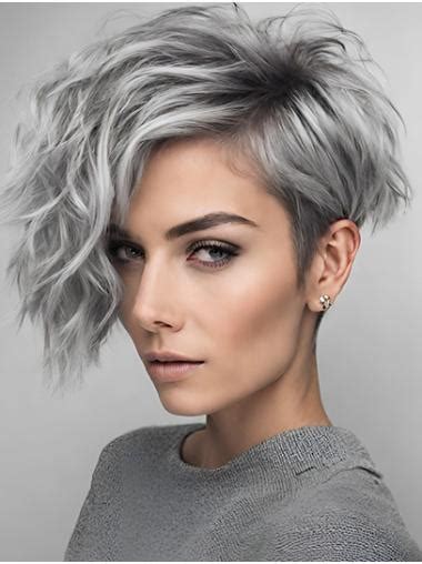 Bobs 8" Wavy Short Grey Ladies Human Hair Wigs