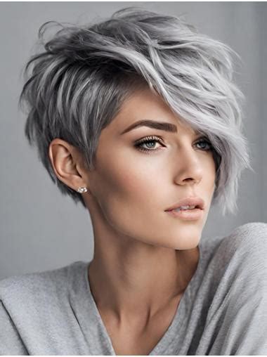 Bobs 8" Wavy Short Grey Sleek Human Hair Wigs