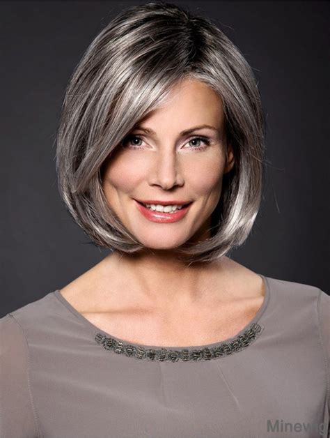 Bobs Grey 10" Straight Synthetic Wigs For White Women