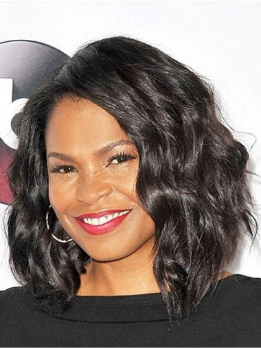 Bobs Wavy Shoulder Length Black Full Lace Nia Long Wigs