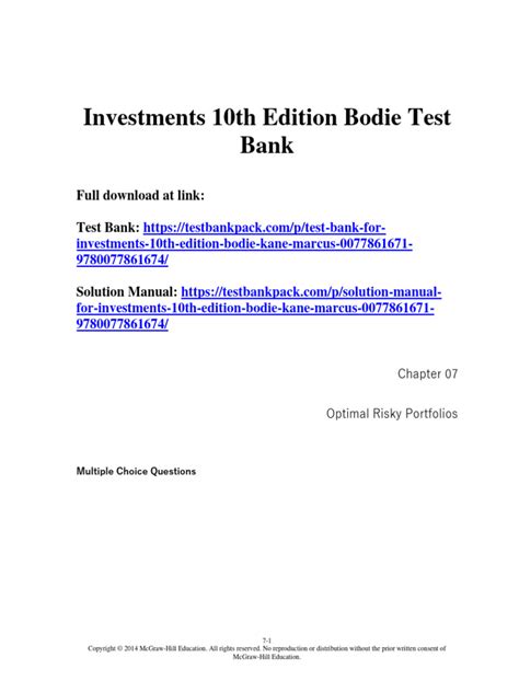 Bodie Investments 10th Edition Test Bank Pdf PDF Kindle Editon