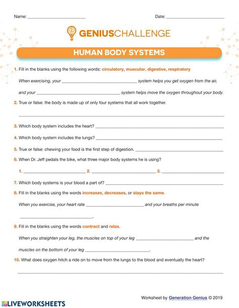 Body System Challenge Worksheet Answers Doc