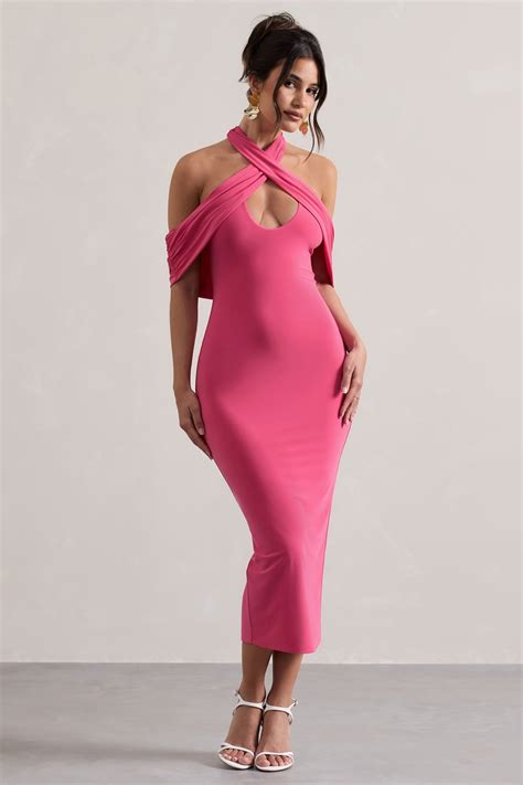 Bodycon halter neck midi dress: