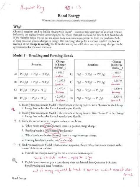 Bond Energy Pogil Answers Key PDF