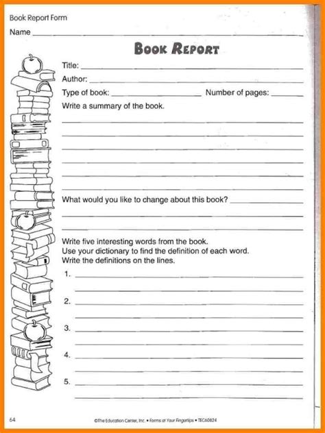 Book Report Template 5th Grade