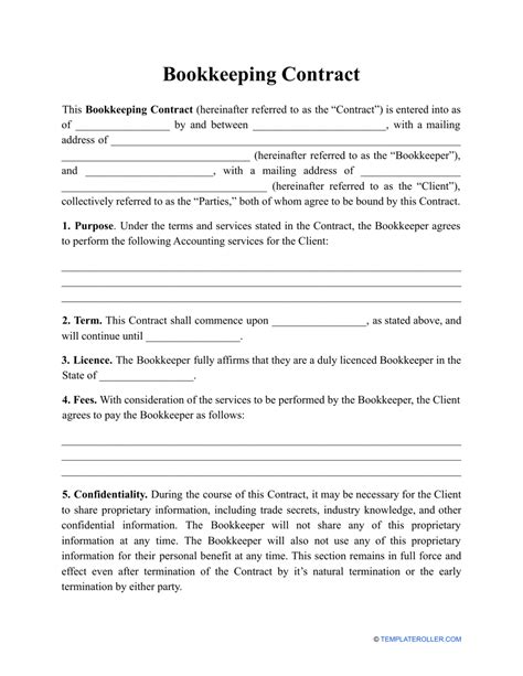 Bookkeeper Contract Template