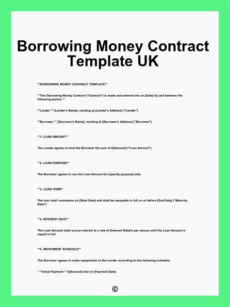 Borrowing Money Contract Template