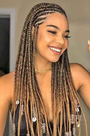 Box Braids with Golden Accents: