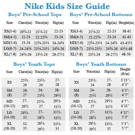 Boys Nike Size Chart