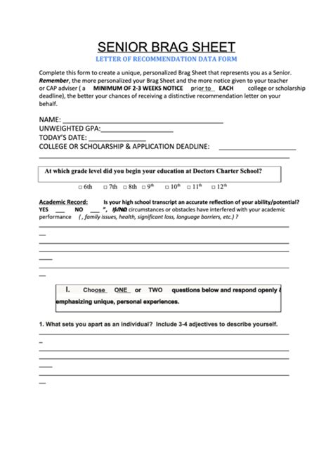 Brag Sheet Template Google Docs