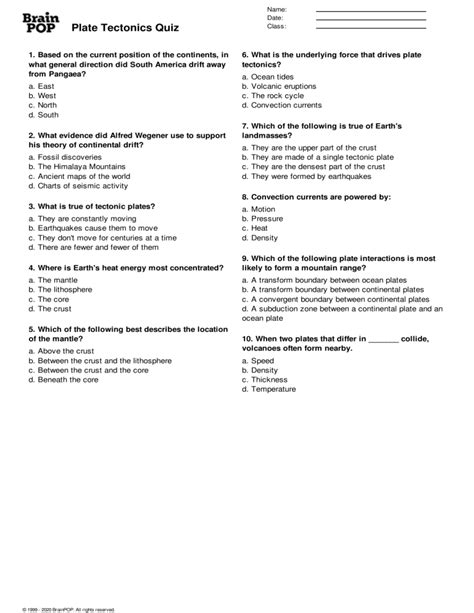 Brainpop Plate Tectonics Answer Key Epub