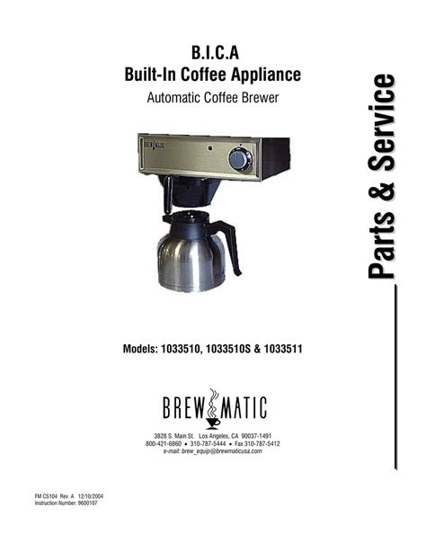 Brewmatic Bica Coffee Makers Owners Manual Ebook Doc