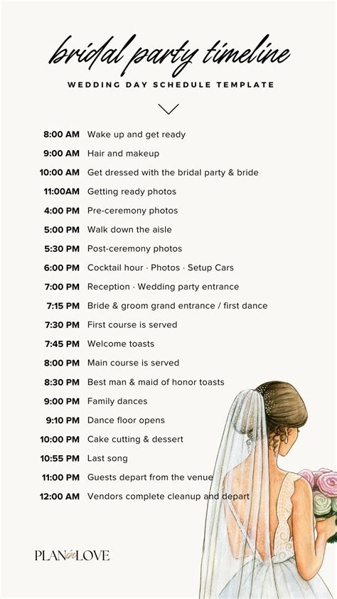Bridal Party Timeline Template