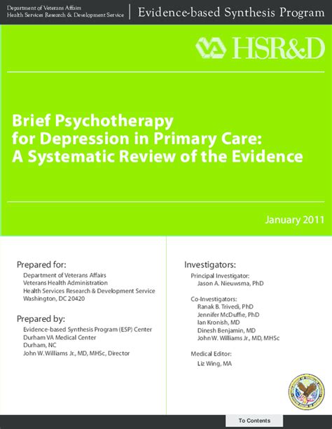 Brief Psychotherapy for Depression in Primary Care a Systematic Review of the Evidence Epub