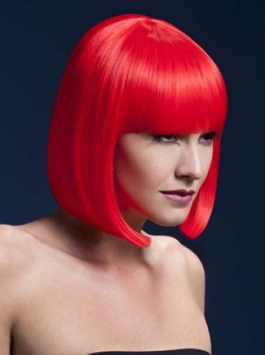 Bright Red Bobs With Neat Bangs Synthetic Wigs