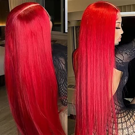 Bright Red Straight Lace Front Red Synthetic Wigs