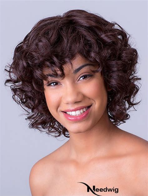 Brown Chin Length Curly Synthetic Wigs