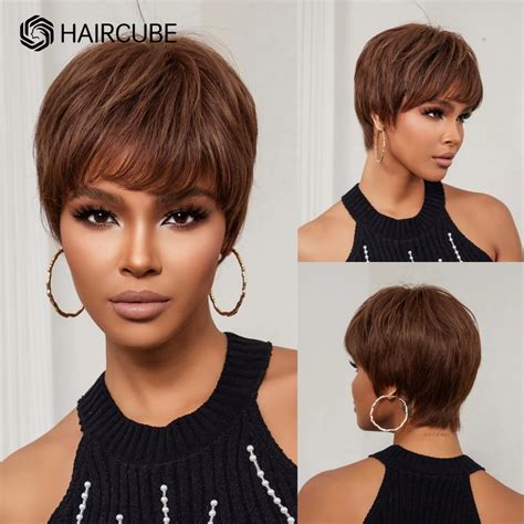 Brown Layered Straight Short Wigs