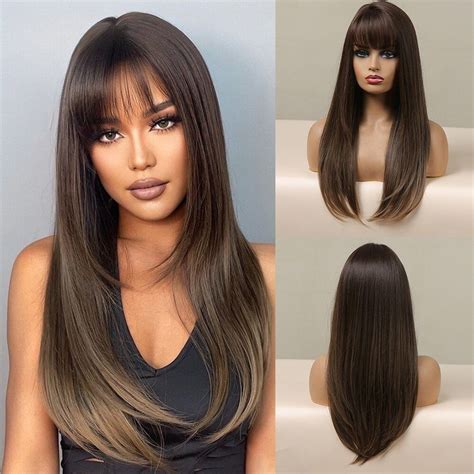 Brown Straight Synthetic Polite Long Wigs