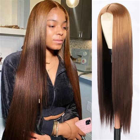 Brown Straight Synthetic Soft Long Wigs