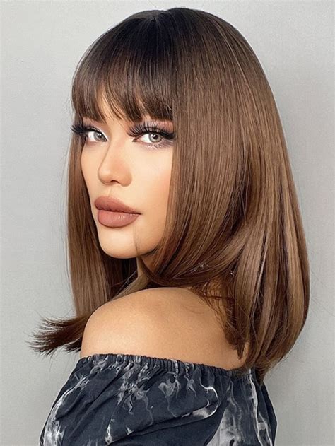 Brown Straight Synthetic Style Medium Wigs