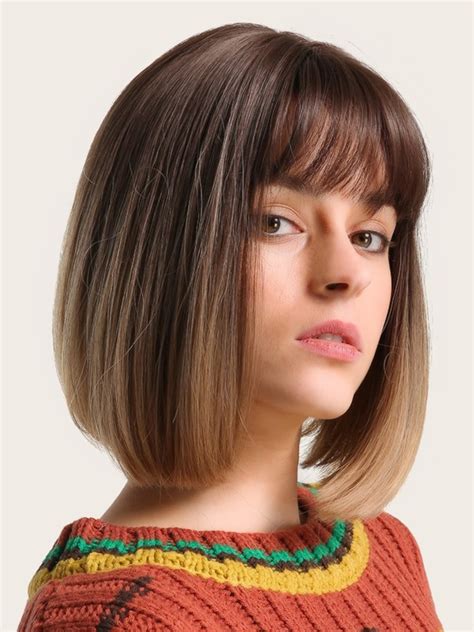 Brown Stylish With Bangs Straight Short Wigs