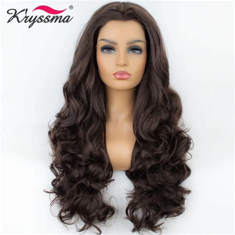 Brown Wig Synthetic Lace Wig Without Bangs Wigs Wavy Shoulder Length Wigs