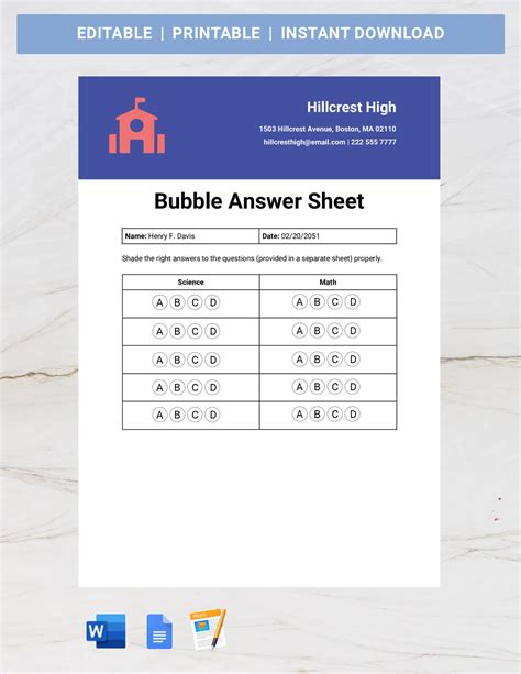 Bubble Answer Sheet Template Word Kindle Editon