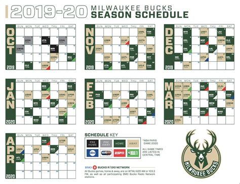 Bucks Printable Schedule