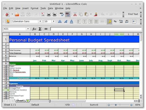 Budget Spreadsheet Libreoffice Template Free