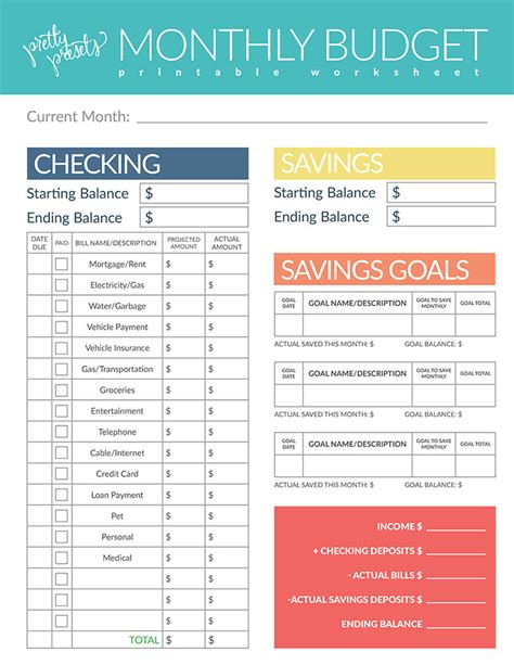 Budgeting Worksheet Printable