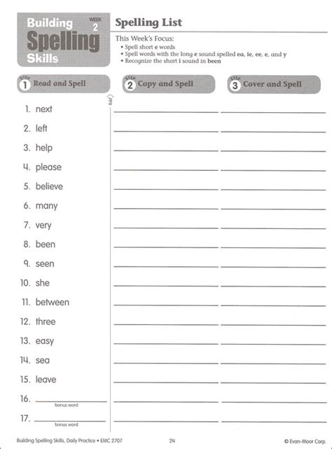 Building Spelling Skills Week 16 Answer Sheet Reader