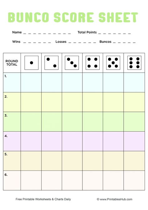 Bunco Sheets Printable
