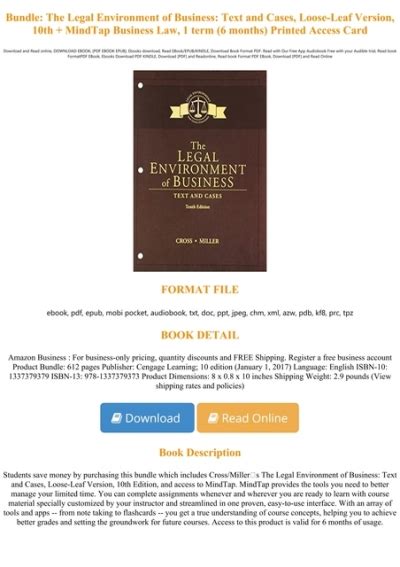 Bundle The Legal Environment of Business Text and Cases Loose-Leaf Version 10th LMS Integrated MindTap Business Law 1 term 6 months Printed Access Card Epub