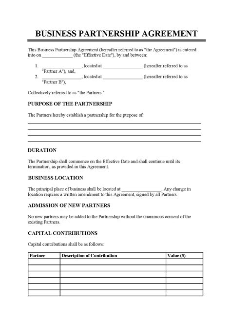 Business Agreement Template Free