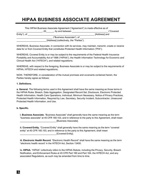 Business Associate Agreement Hipaa Template