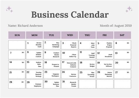 Business Calendar Template