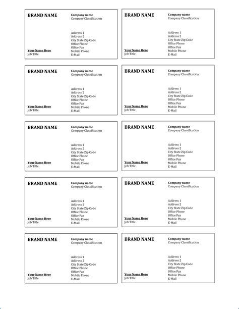 Business Card Template Word Free