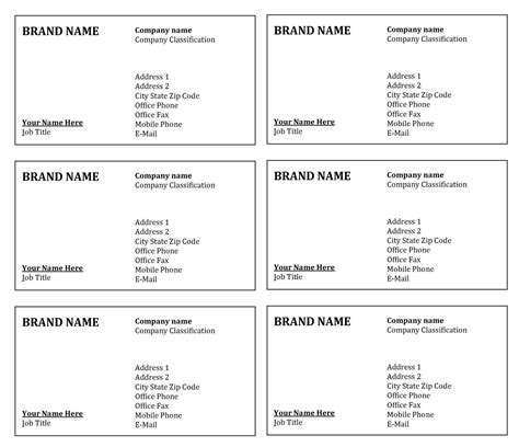 Business Cards In Word Template