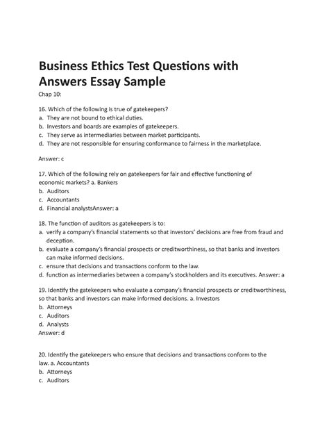 Business Ethics Exam Questions And Answers Kindle Editon