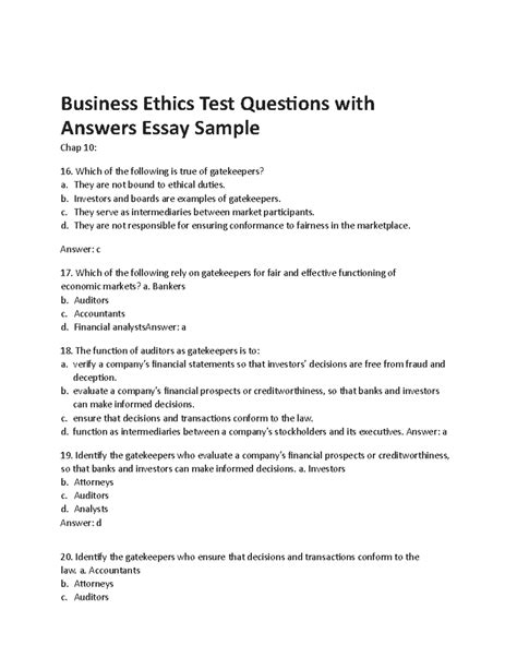 Business Ethics Question With Answer PDF